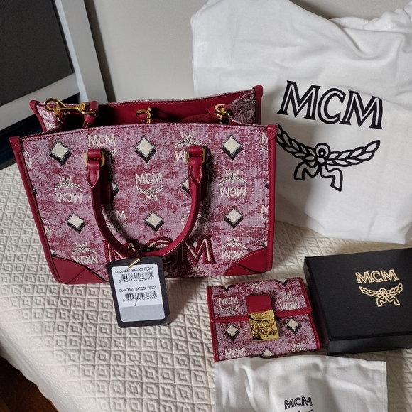 MCM Handbags - MCM Vintage Jacquard Small Tote & Jacquard Mini Trifold Wallet